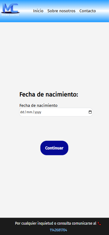 Paso de fecha de nacimiento dentro del formulario multipaso de solicitud de crédito de Microcuotas